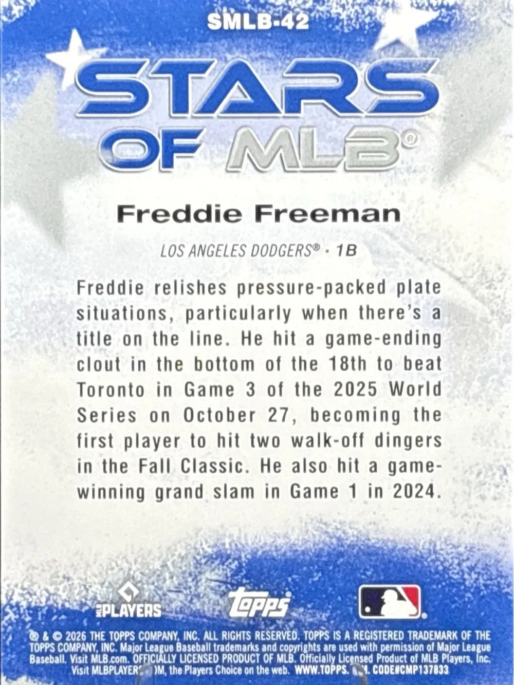 Topps Freddie Freeman Baseball Card - Stars of MLB